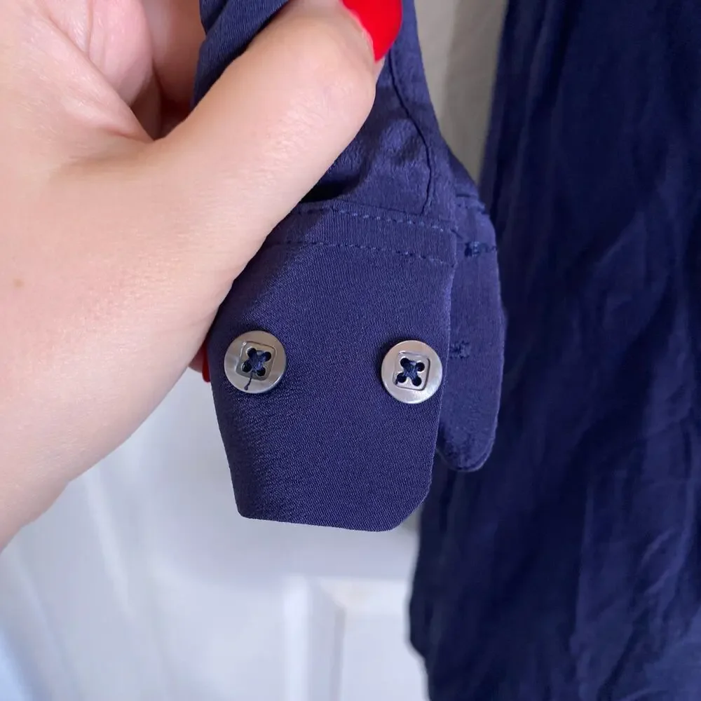 J. MCLAUGHLIN Navy Silk Shirt Dress Mini Size Medium Preppy Dressy Collared